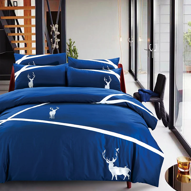 100% Cotton Embroidered Modern Hotel Bedding set King Queen size 4Pcs Duvet cover Bed sheet Pillow shams40 | Дом и сад