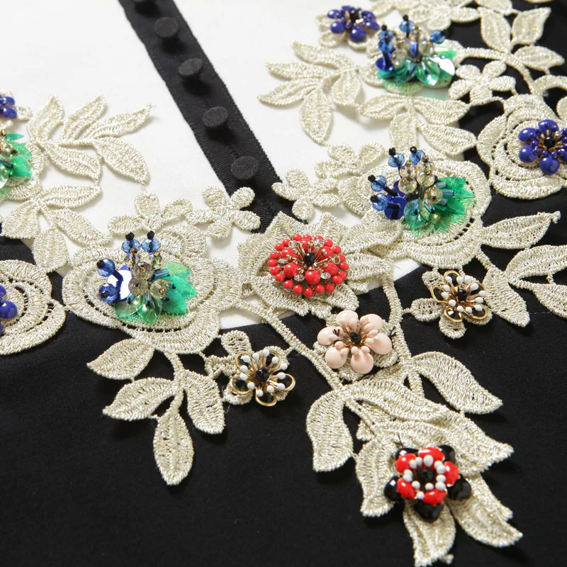 M~ 4XL Women Embroidery Dress With 3D Flowers Applique 3/4 Sleeves Short Retro Slim Casual Plus Size AOFULI B2751 | Женская одежда