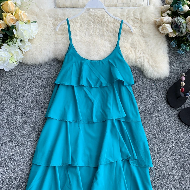 

Women Summer Fashion Elegant Solid All Match Chiffon A Line Cake Dress Lady's Vacation Beach Dresses