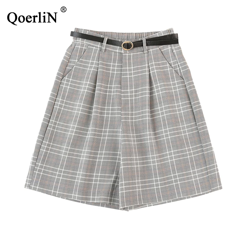 QoerliN Plaid клетчатые костюмы короткие брюки женские элегантные офисные для девочек