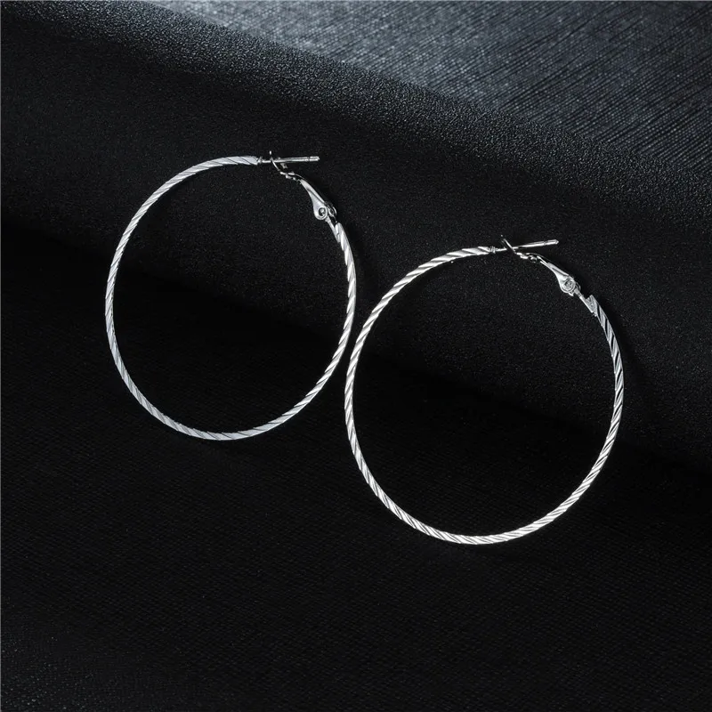 

Minimalist Jewelry 30-60mm Boho Big Circle Hoop Earrings Silver Color Earrings For Women Girl Wedding Party Gift