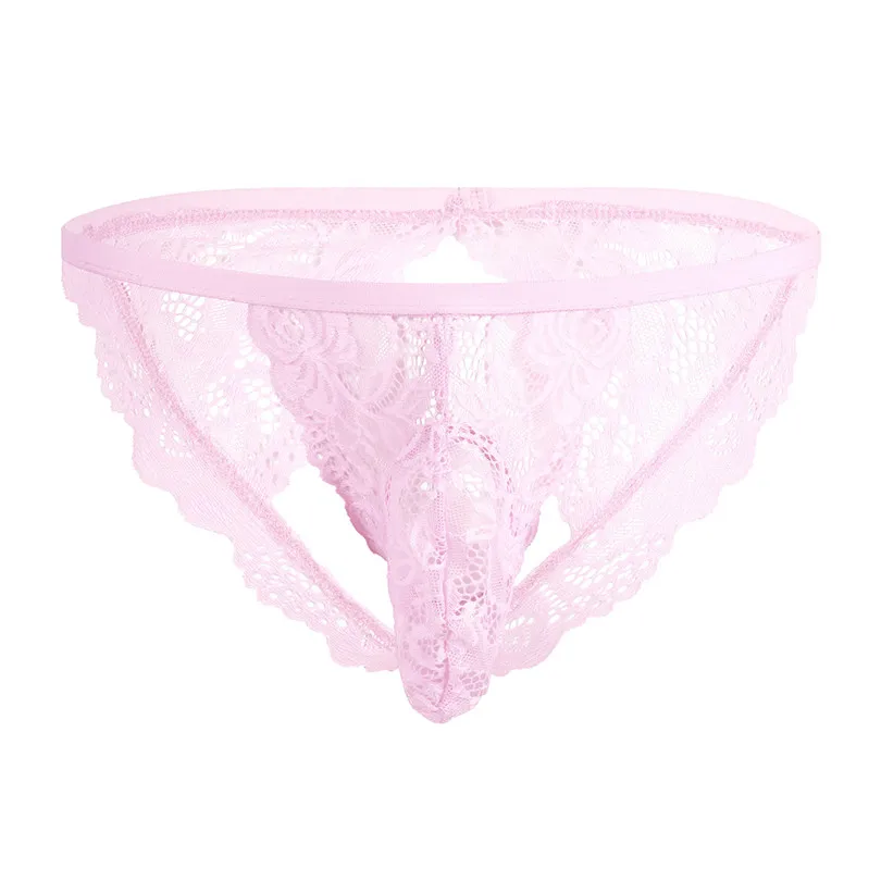 Pink IEFiEL сексуальное мужское нижнее белье цветочное кружевное прозрачное Прозрачное нижнее белье Трусики-бикини мужские Трусы-стринги - Цвет: Pink