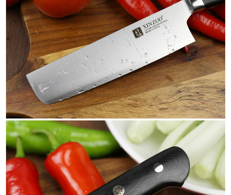 XINZUO 7 ''нож для нарезки 3 слоя 440C, обшитые стальными кухонными ножами из нержавеющей стали, поварской нож Nikiri, кухонный нож G10 с ручкой