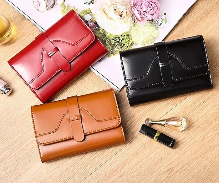 NewTri Fold Genuine Leather Women Wallet Short Luxury Brand Zipper Wallet Ladies Small Coin Purse Card Holder Oil Wallet
