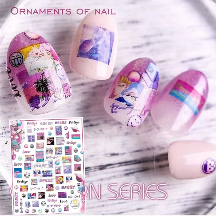 MG серии для девочек дизайны 100 2 стикеры 3d на ногти nail art Наклейки Шаблон &quotсделай