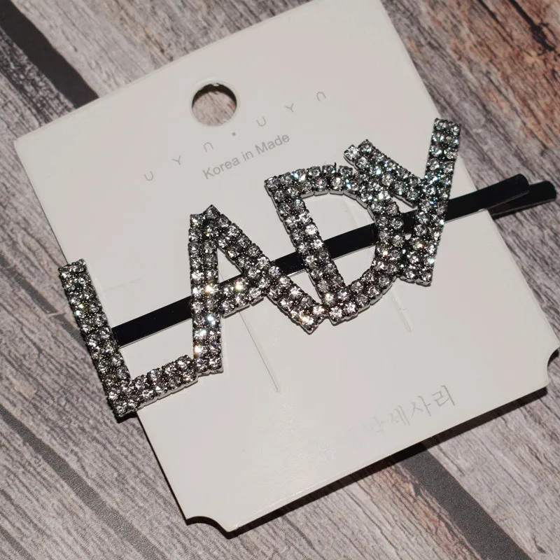 Новый дизайн блестящие стразы любовь леди стиль буквы заколки для волос женщин