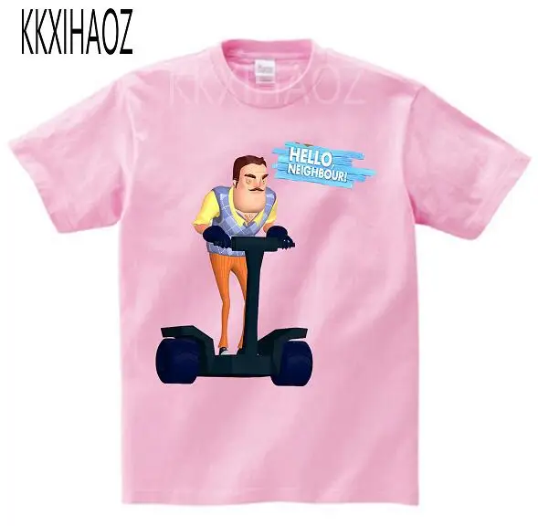 pink childreT-shirt Топы для мальчиков с надписью «Hello neighor»; коллекция года; Детские футболки; детская футболка с героями мультфильмов; детская одежда; футболка для мальчиков; летний топ для девочек - Цвет: pink childreT-shirt