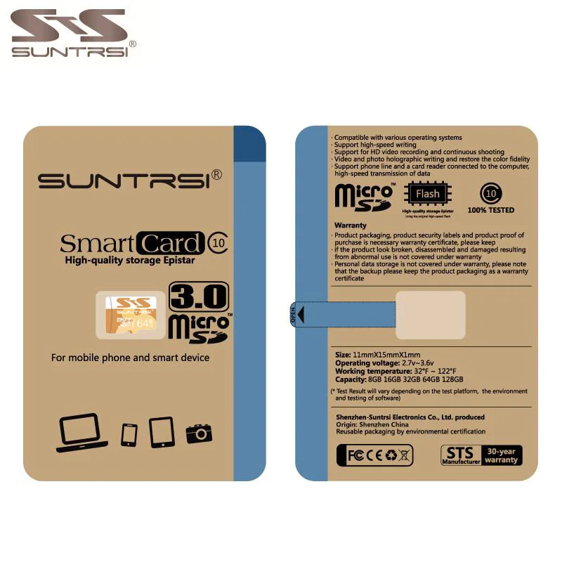 Suntrsi карты памяти 16 ГБ 32 Class 10 высокая Скорость 48 МБ/с. Micro SD Card 64 реального Ёмкость
