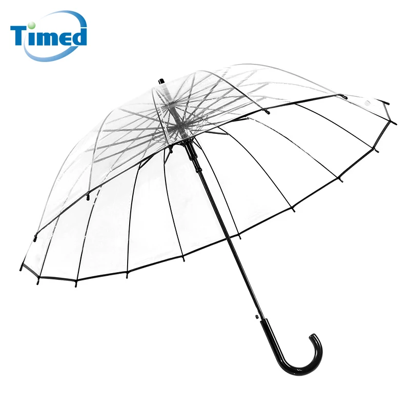 Мода 2017 г. 16 ребра прозрачный Зонты мужской женский дождь-ручка прямой