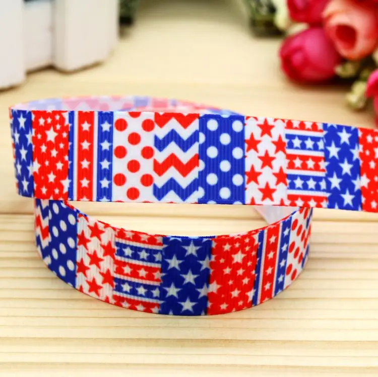 

7/8inch Free Shipping 4th Of July USA Printed Grosgrain Ribbon Hairbow Headwear Party Decoration Diy Wholesale OEM 22mm P5428