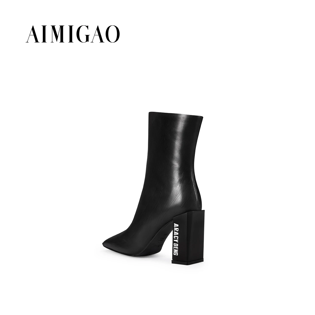 AIMIGAO cowhide leather high heels ankle boots for women square toe side zipper Fashion 2017 autumn winter new | Обувь