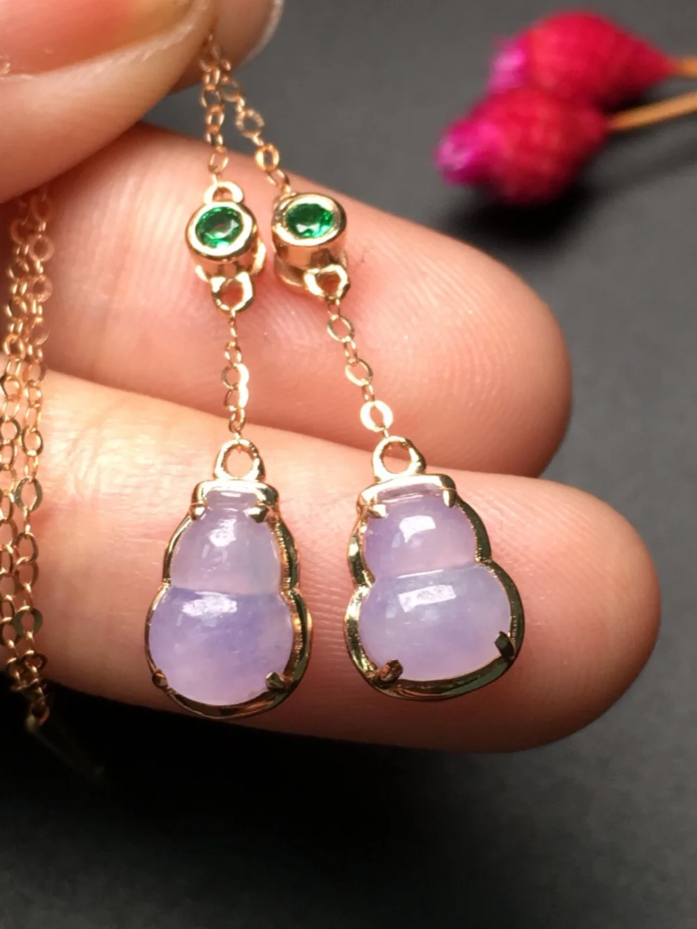 Fine Jewelry Collection Real 18K Yellow Gold AU750 100% Natural Purple Jadi Jade Gemstone Myanmer Origin Drop Earrings for Women | Украшения