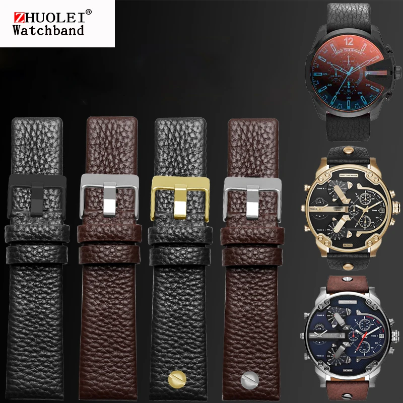 genuine leather watchband for diesel watch belt  DZ7257 1657 4323 7314 7313 7371 straps 22 24 26 27 28 30mm black brown white