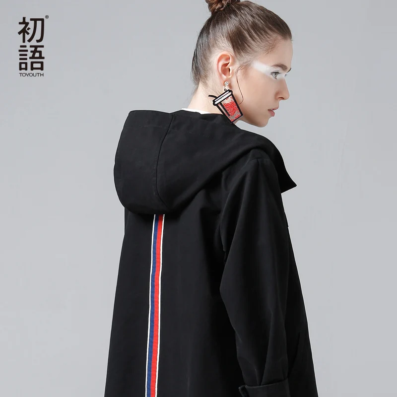 Toyouth полосатые куртки-бомберы сзади Женские Новые короткие пальто винтажная Лоскутная Верхняя одежда с капюшоном пальто Свободное хлопковое Chaqueta Mujer