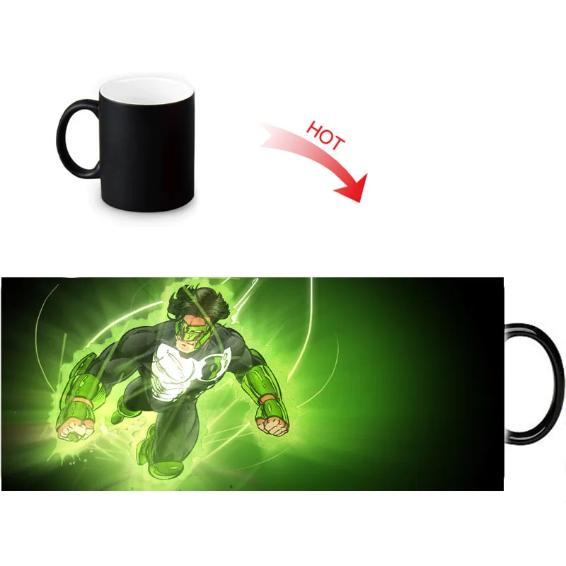 Green Lantern Magic DIY Mugs Heat Changing Color Water Milk Coffee Cup Black Transforming White Mug Gift Idea | Дом и сад