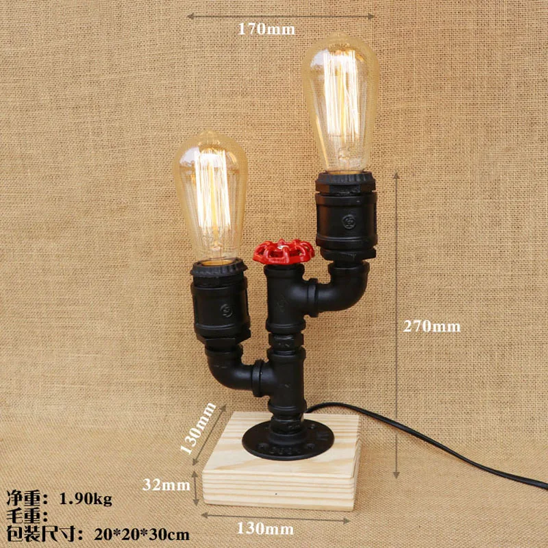 Настольная ретро-лампа в американском стиле деревянное основание светодиодные