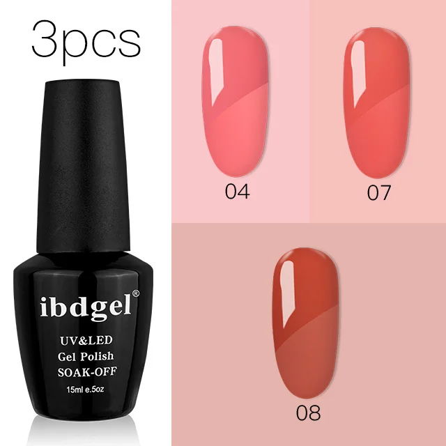 3 шт. ibdgel Soak off Гель-лак для ногтей коралловый оранжевый цвет серия УФ светодиодный Гель-лак для ногтей - Цвет: 04 07 08