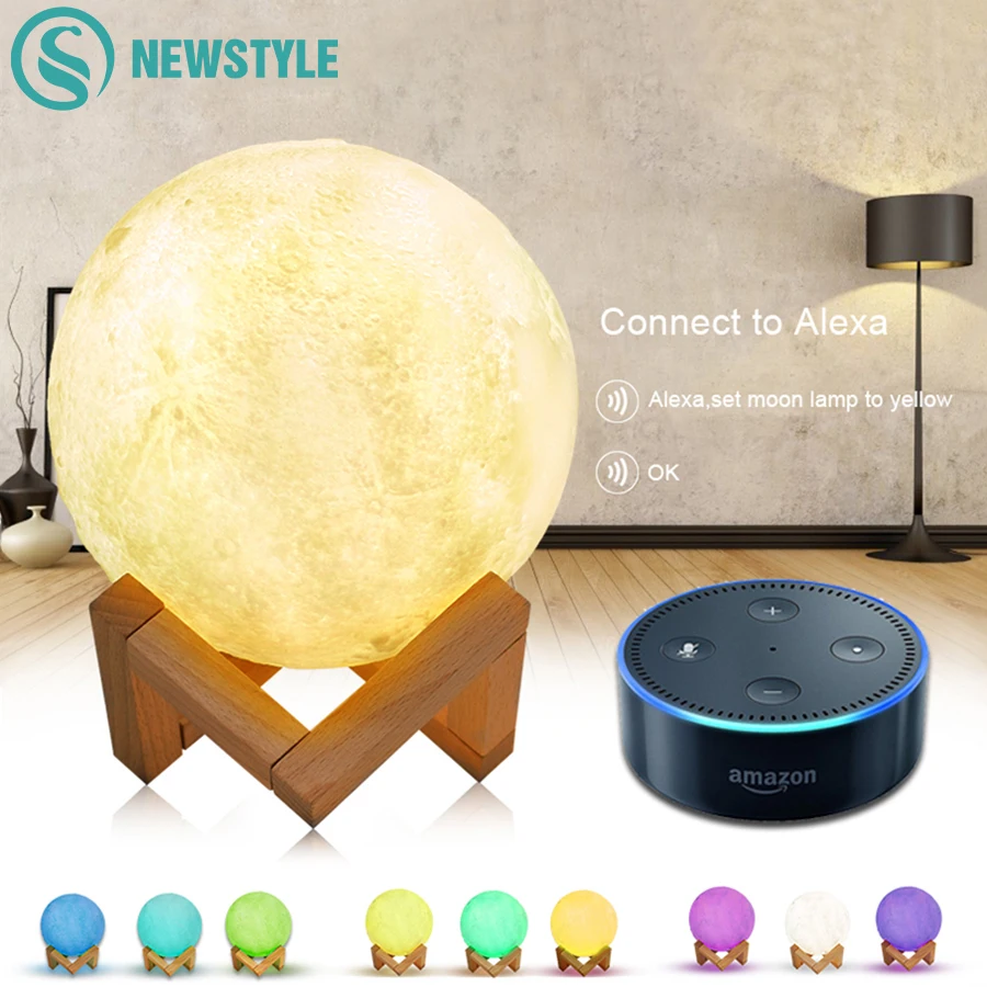 3D печатная луна лампа Wifi приложение управление Смарт Голосовое Совместимо с Amazon