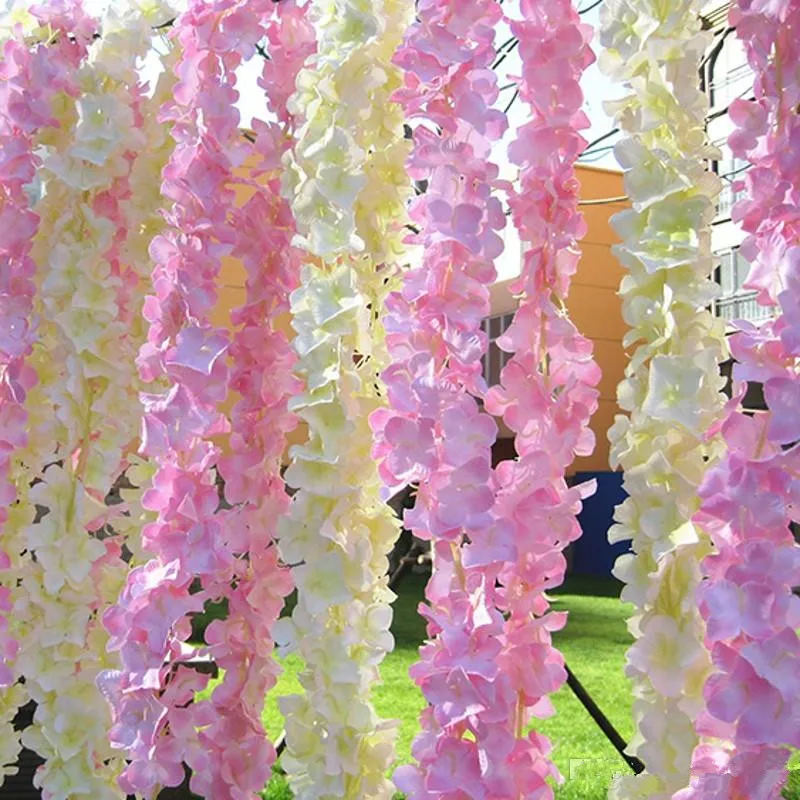 

2.3 M 90 Inch Super Long Encryption Artificial Silk Wisteria Vine Hydrangea Flower Rattan For Wedding Backdrop Decorations