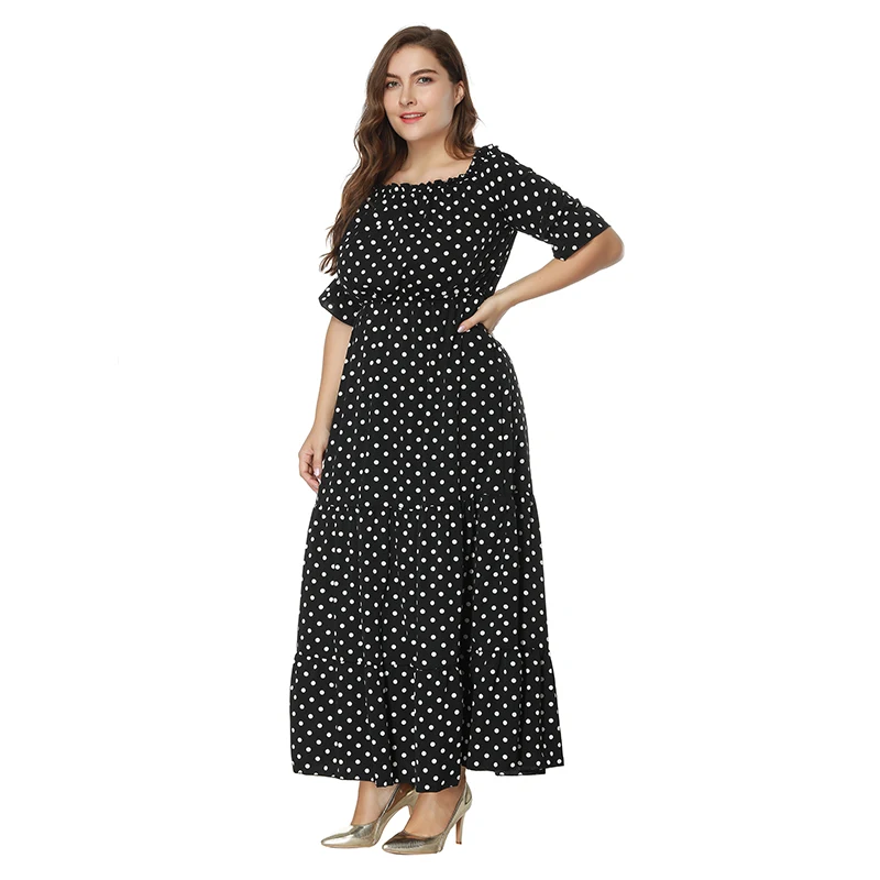 Для женщин летние платья Элегантный с плеча Slash шеи плюс Размеры печати Половина