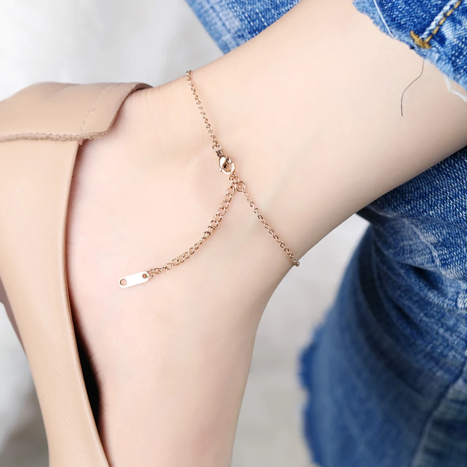 Браслеты на ногу женские под розовое золото анклеты с шариками в форме