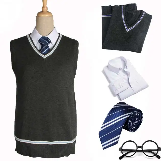 Черный Гриффиндор Слизерин Hufflepuff Ravenclaw свитер с v-образным вырезом и галстук рубашка жилет черный для магии Поттера Косплей - Цвет: Черный
