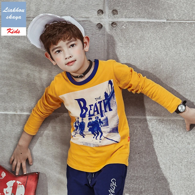 Liakhouskaya Fashion 2021 T Shirt Children Boys Long Sleeve Tshirt Spring Autumn Top Teen Kids Boy 100% Cotton Clothes 4-15 Y | Детская