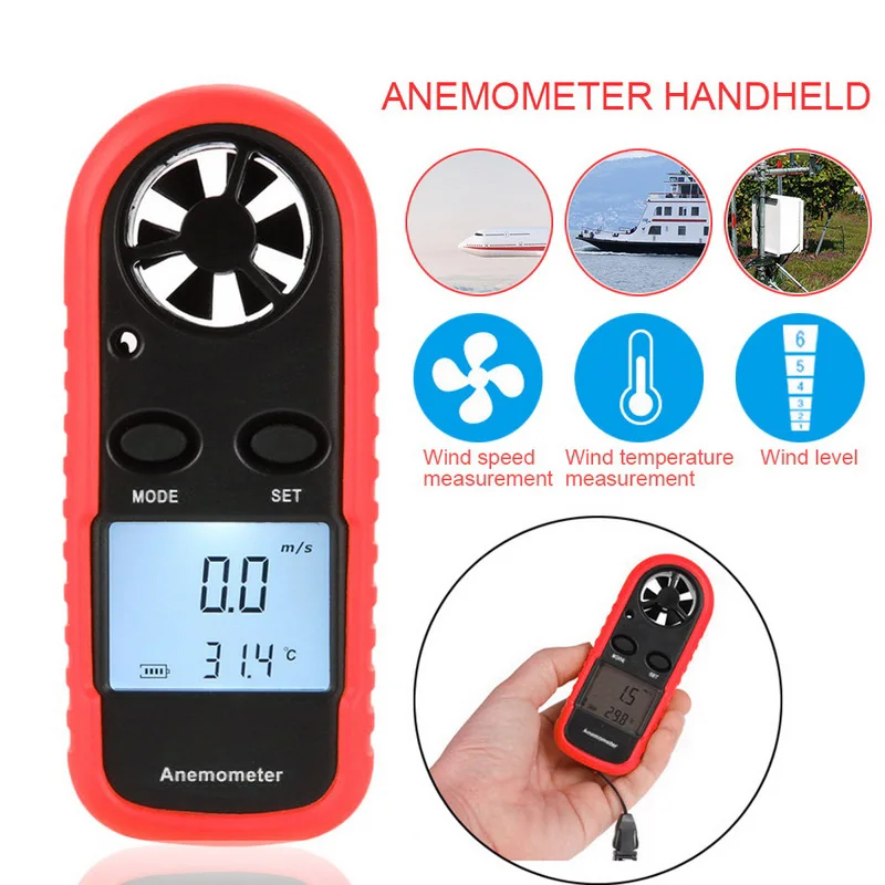 Красный Digital Anemometer Wind Speed Meter GM816 Wind Speed Gauge Meter-10~ 45C Temperature Tester Anemometro with Backlight Display - Цвет: Красный