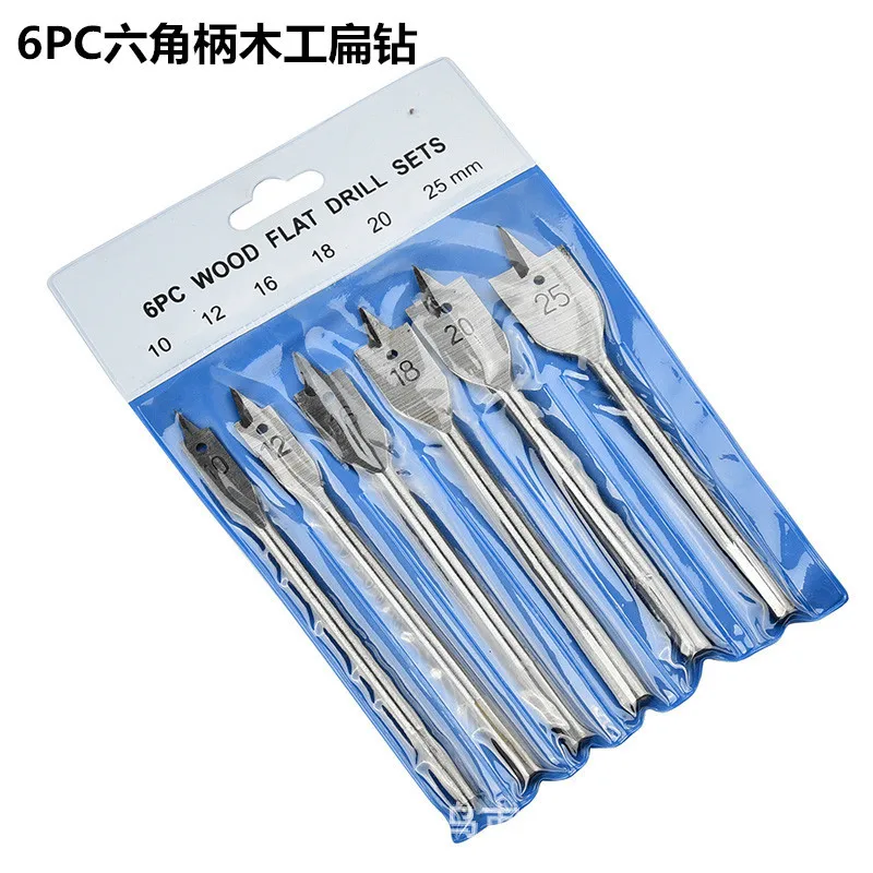 

High quality 6pcs three point woodworking flat drill six corner handle opener set bit plank punch