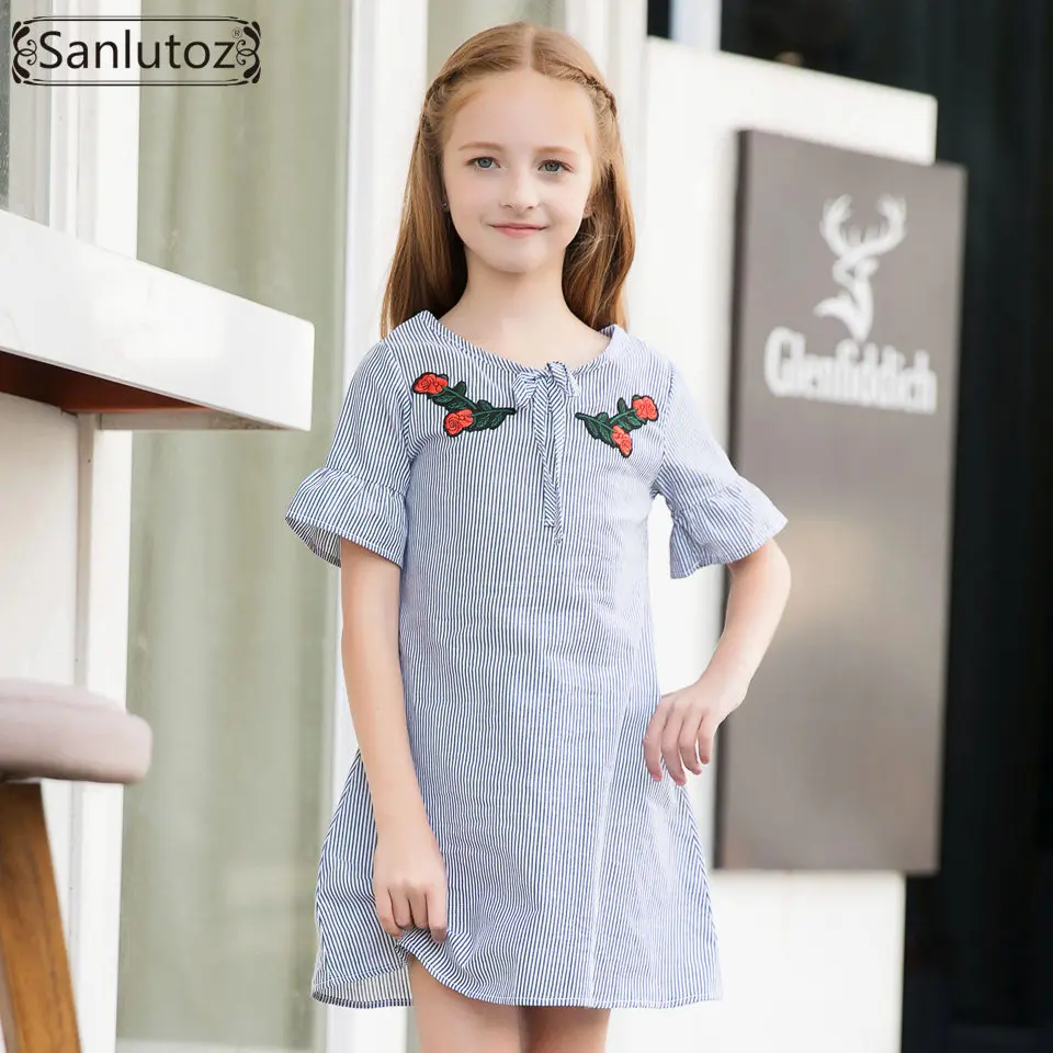 Sanlutoz Flower Girl Dress Short Sleeve Cotton Kids Clothes for Girls Summer 2018 Children Birthday Party Princess | Детская одежда и