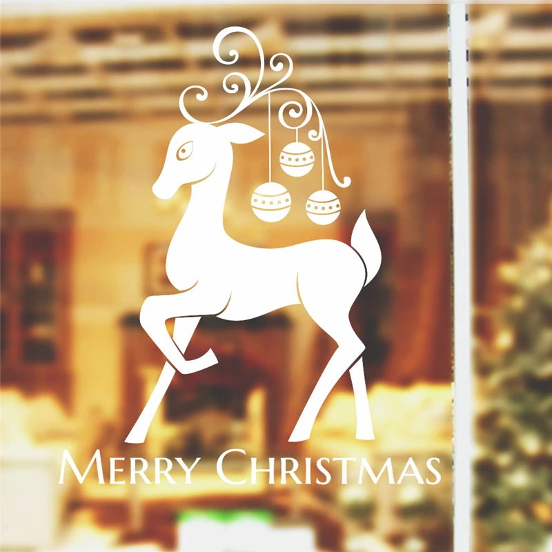 merry christmas wall stickers for kids rooms window home decor new year reindeer decals accessories vinyl mural art | Дом и сад