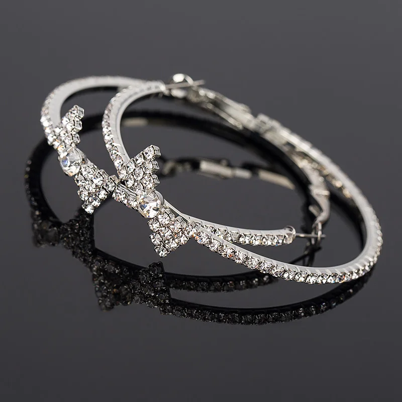 Earring crystal bow big circle earrings hoop 2016 for women #E090 | Украшения и аксессуары
