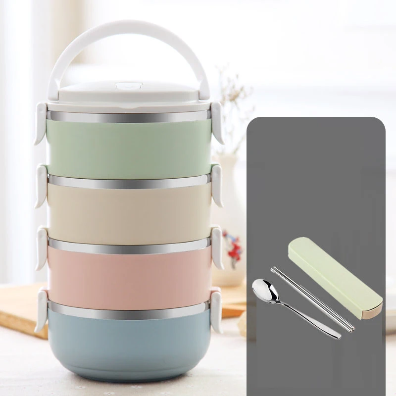 Multi-color 4 Layer Металлический Ланч-бокс из нержавеющей стали для детей, студентов, Теплоизоляционный контейнер для суши, Портативный японский Бенто-бокс, столовый набор - Цвет: Multi-color 4 Layer