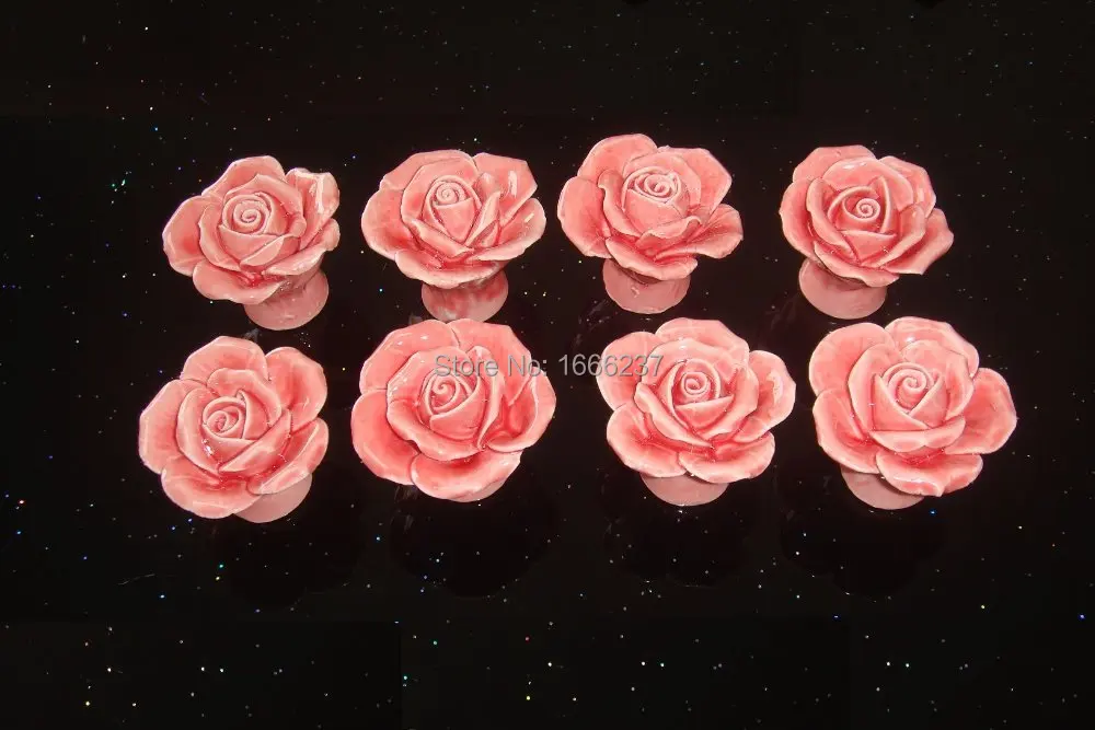 Декоративная розовая керамическая ручка для двери, шкафа или ящика в стиле винтаж - HD017.