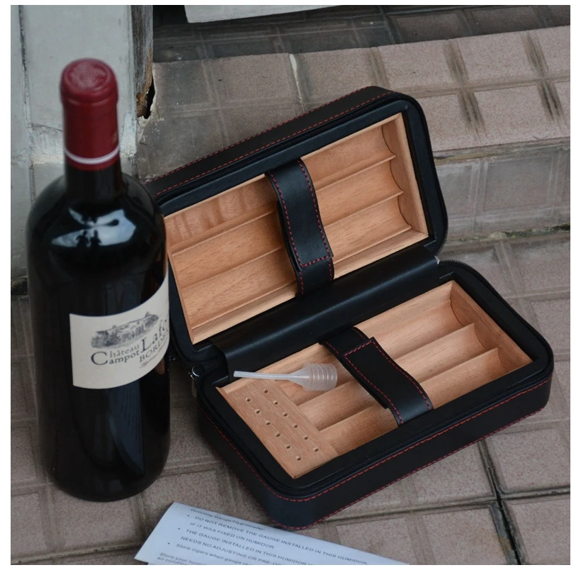 COHIBA Дорожный Чехол для сигар черная кожа и дерево кедра с подкладкой коробка мини-хьюмидор для 6 сигар