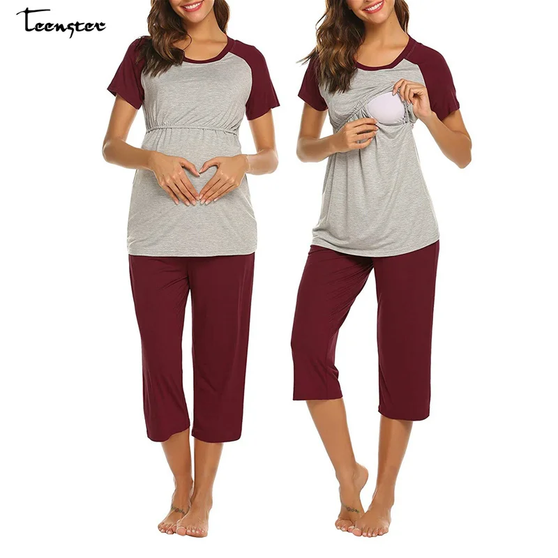 Пижама для беременных Teenster комплект кормления рубашка с коротким рукавом и