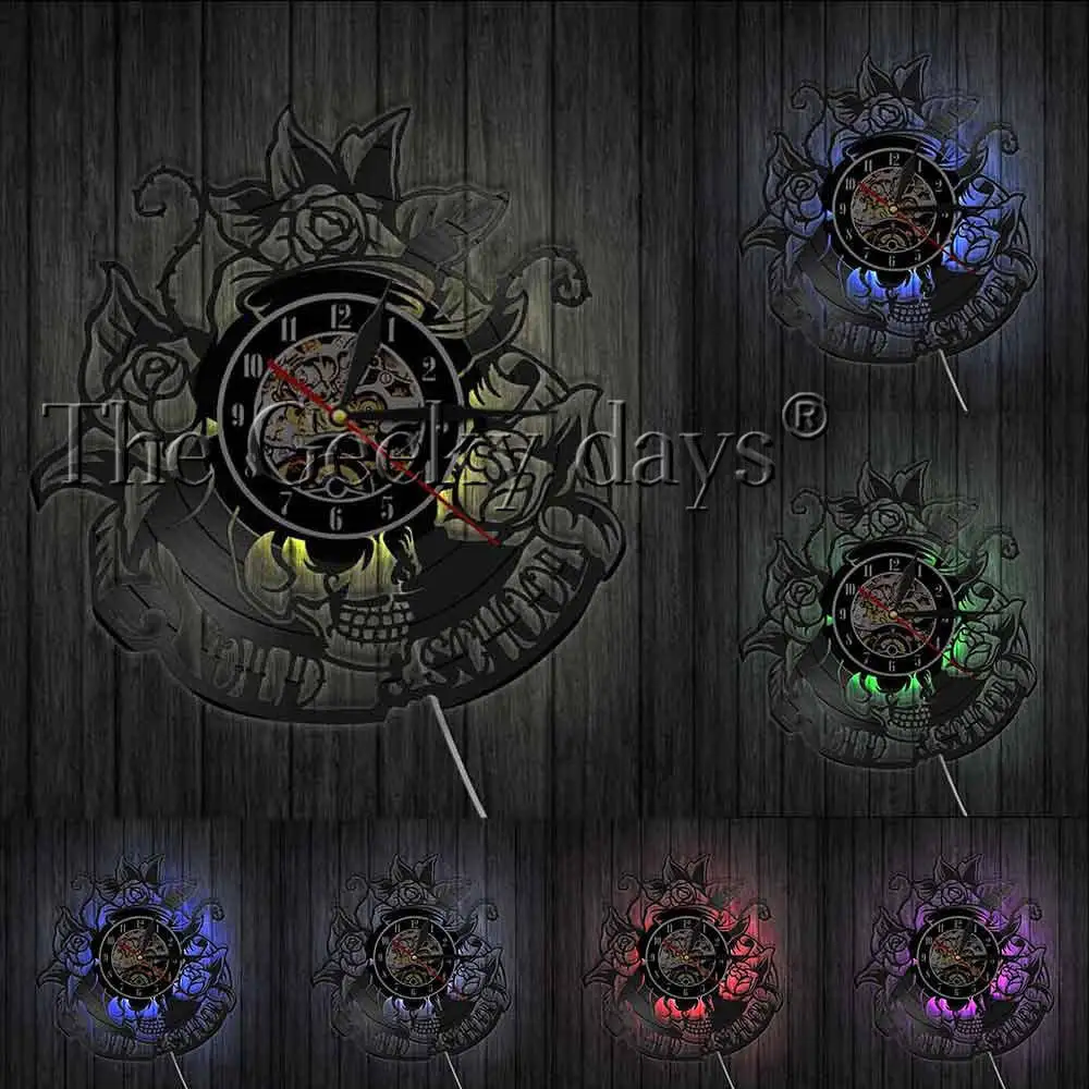 Старинный школьный дизайн череп цветы тату винтажная виниловая запись настенные