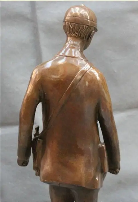 Китай Китайский медный мальчик полицейский поиск с собакой статуя фигура|copper wire