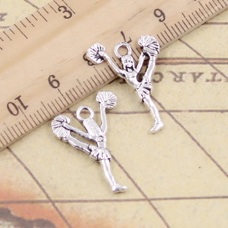 

20pcs Charms Cheerleaders Cheering Dance 26x17mm Antique Silver Color Pendants Making DIY Handmade Jewelry Factory Wholesale