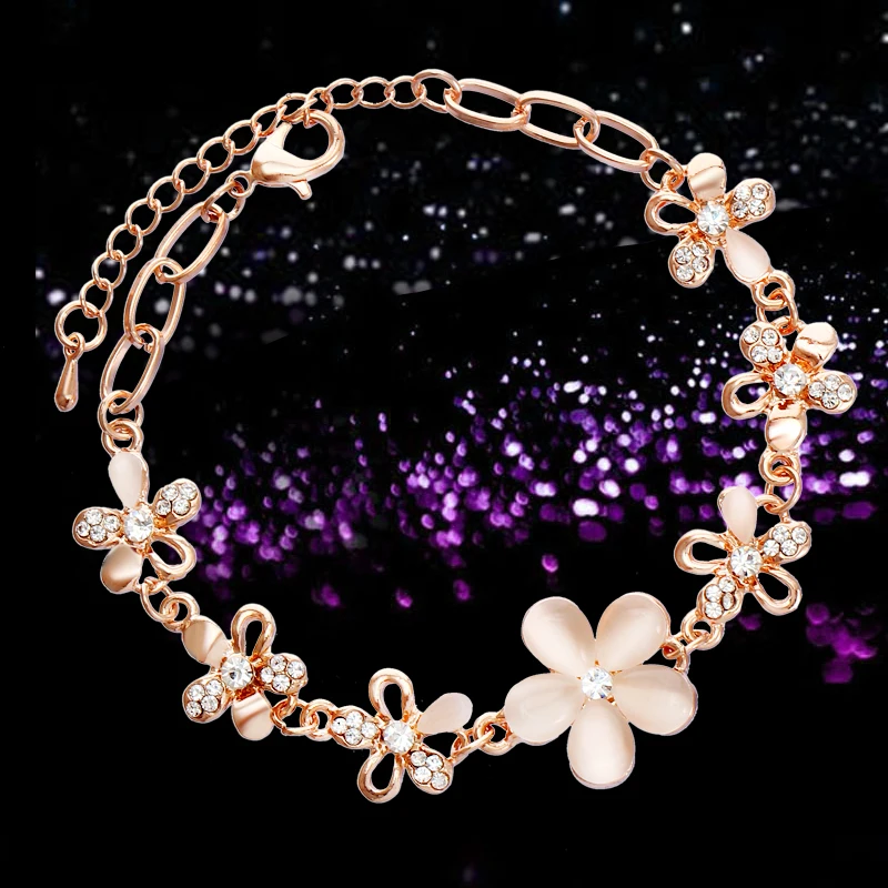 Женский браслет MINHIN романтичный золотой с цветами из горного хрусталя нежный