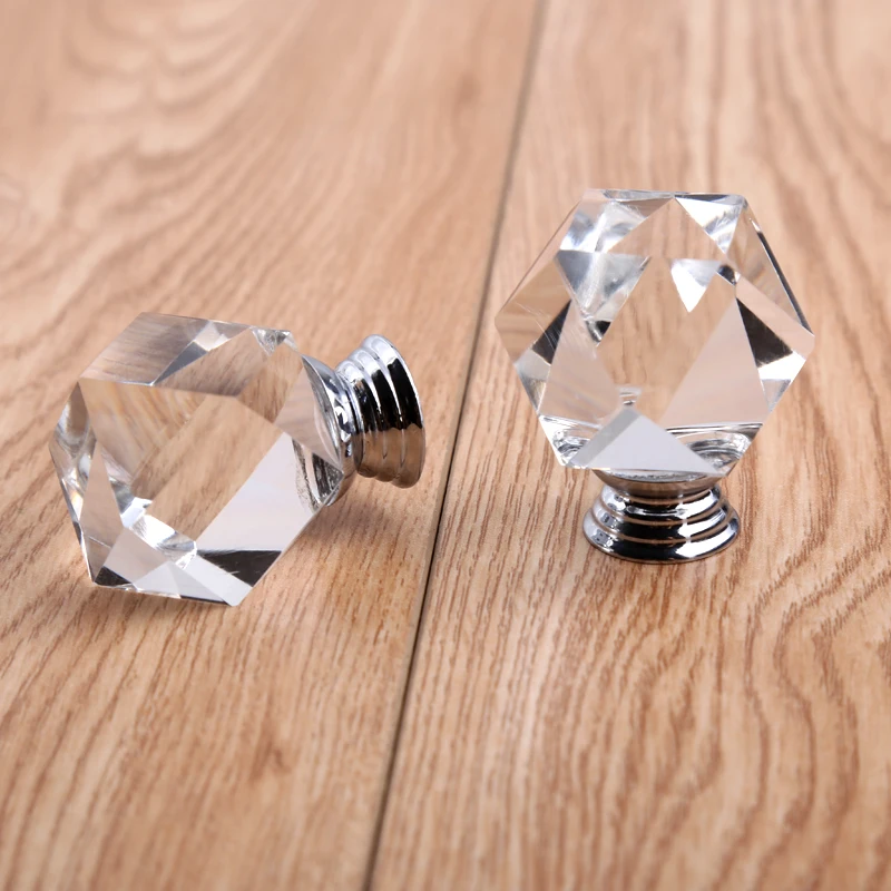 Modern simple fashion Polygon clear glass drawer tv cabinet knobs pulls silver chrome kitchen dresser door handles | Обустройство