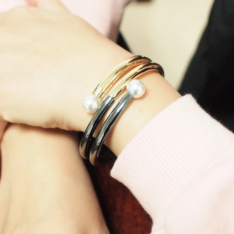 Браслеты с имитацией жемчуга большие браслеты манжеты модные разноцветные из