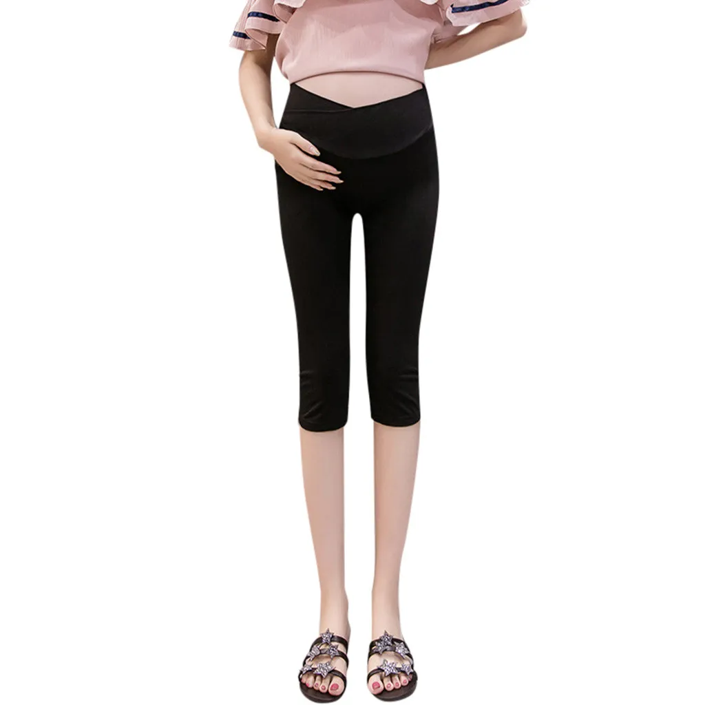 Черный SAGACE High Waisted Maternity Women Calf-Length Legging Pants Cropped Trousers Summer Casual Elastic Pants Trousers Maternity - Цвет: Черный