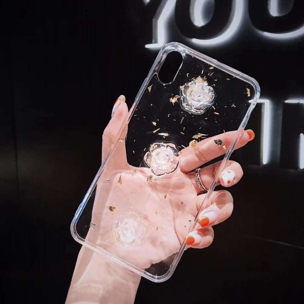 Ourpho эпоксидная Золотая фольга Чехол для мобильного телефона iPhone X XR XS MAX fashion trend rose