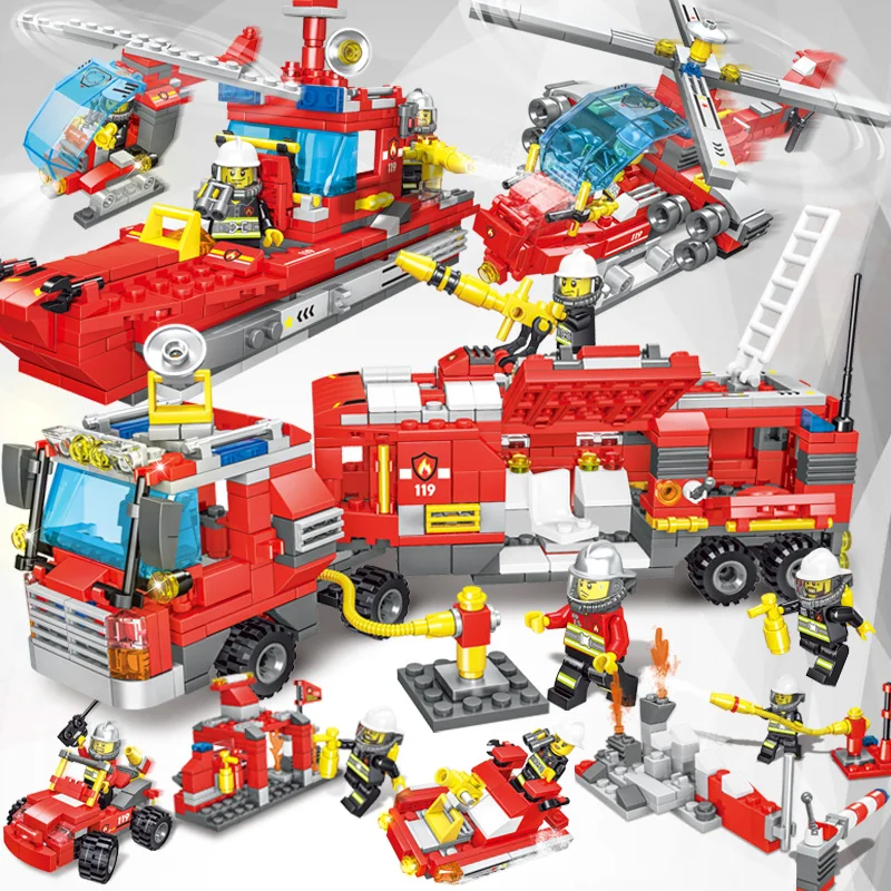 Kirs Toys 676pcs Ladder Fire Trucks Building Blocks Compatible legoing City Mini FireMan Figures Car Bricks set For Children | Игрушки и
