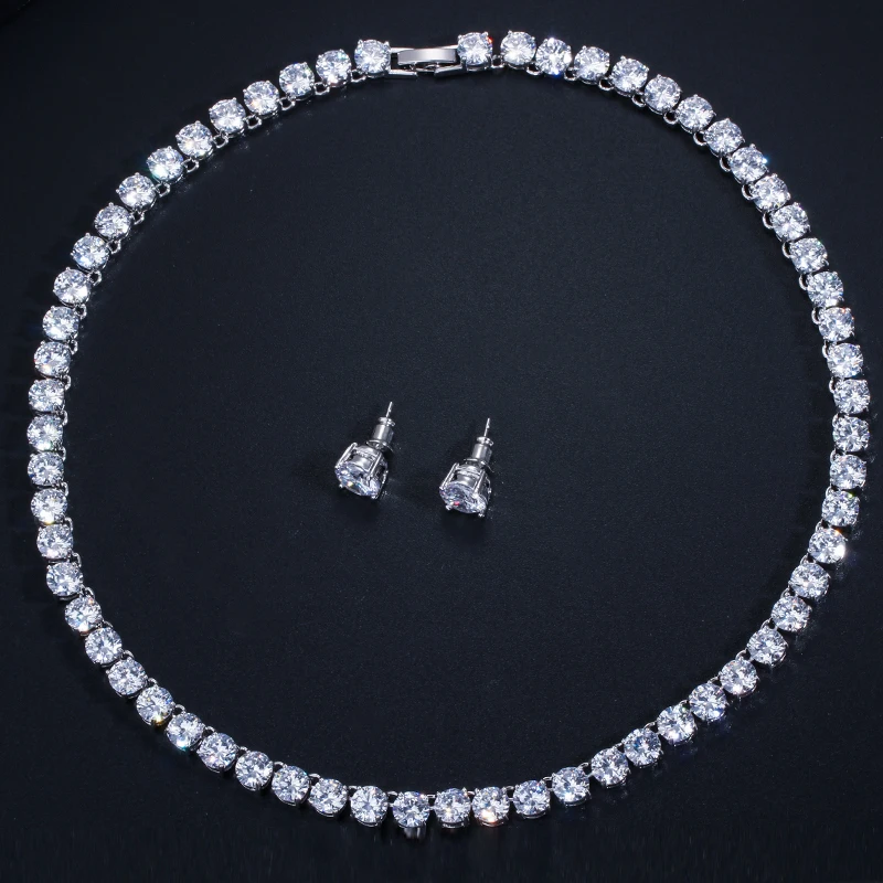 Ожерелье и серьги с крупным круглым фианитом T061|necklace and earrings|party jewelry setcrystal necklace