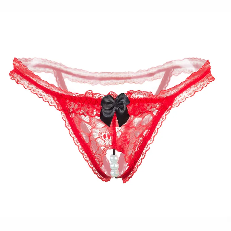 Женские стринги и G-стринги открытые жемчужные массажные прозрачные кружевные