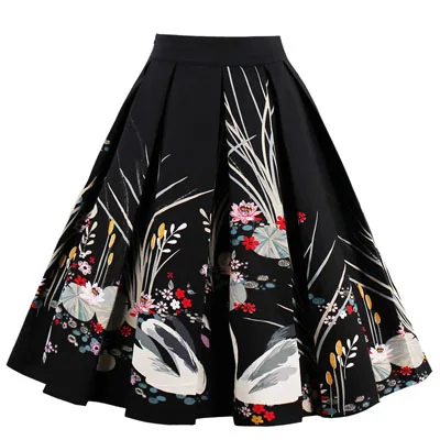 Vintage skirt 8 Ретро хлопок банан цветочный принт плиссированная юбка высокая талия винтажные юбки для женщин 50 s Одри Хепберн Стиль Saias миди Пышная юбка - Цвет: Vintage skirt 8