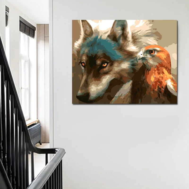 Живопись Вышивка кристаллами Волк и ястреб Мозаичный Кристалл 5D крестиком