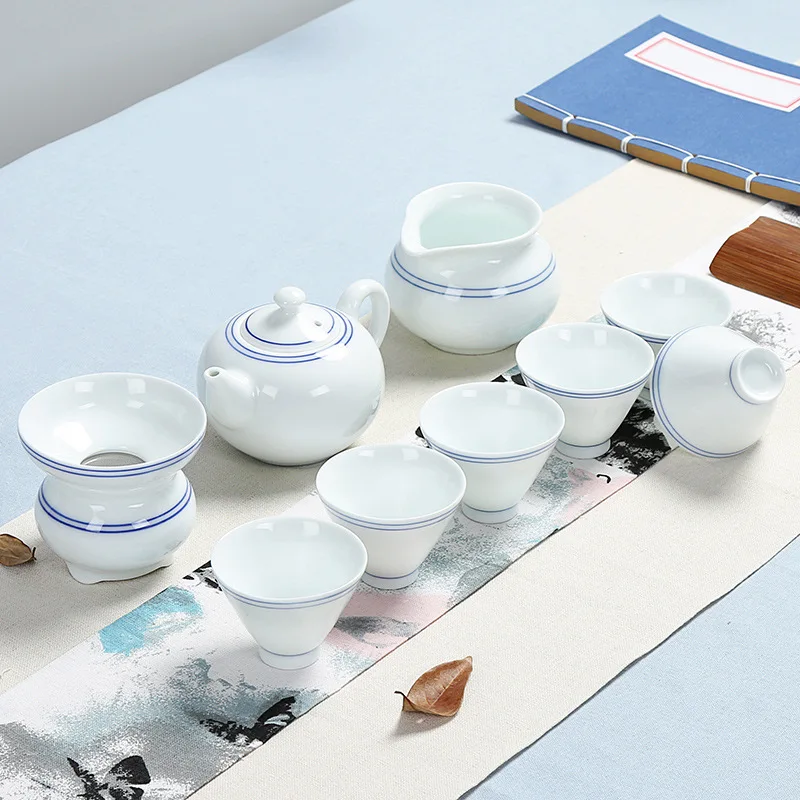 Фабрика jingdezhen, прямая, белый фарфоровый чайный сервиз высокого качества, ручная роспись, голубой двухлинейный чайный сервиз для кунг-фу - Цвет: 1